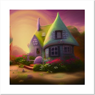 Fantasy House In a Greenery Scene, Fantasy Cottagecore artwork Posters and Art